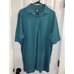 Footjoy Golf Polo Large Green Black Stripe Polyester Spandez Mix